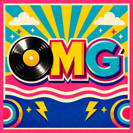 Colorful OMG thumbnail with vinyl record as the O, bold retro design celebrating AiLF's 300k streams and music milestones