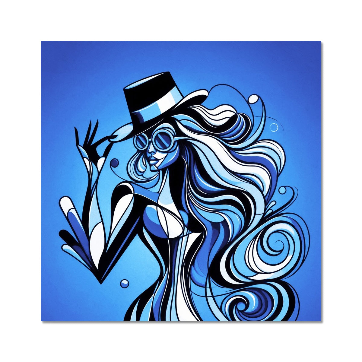 Viva La Diva: Where Moonlight Dances in Shades of Sapphire Fine Art Print