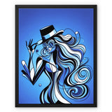 Viva La Diva: Where Moonlight Dances in Shades of Sapphire Framed Canvas