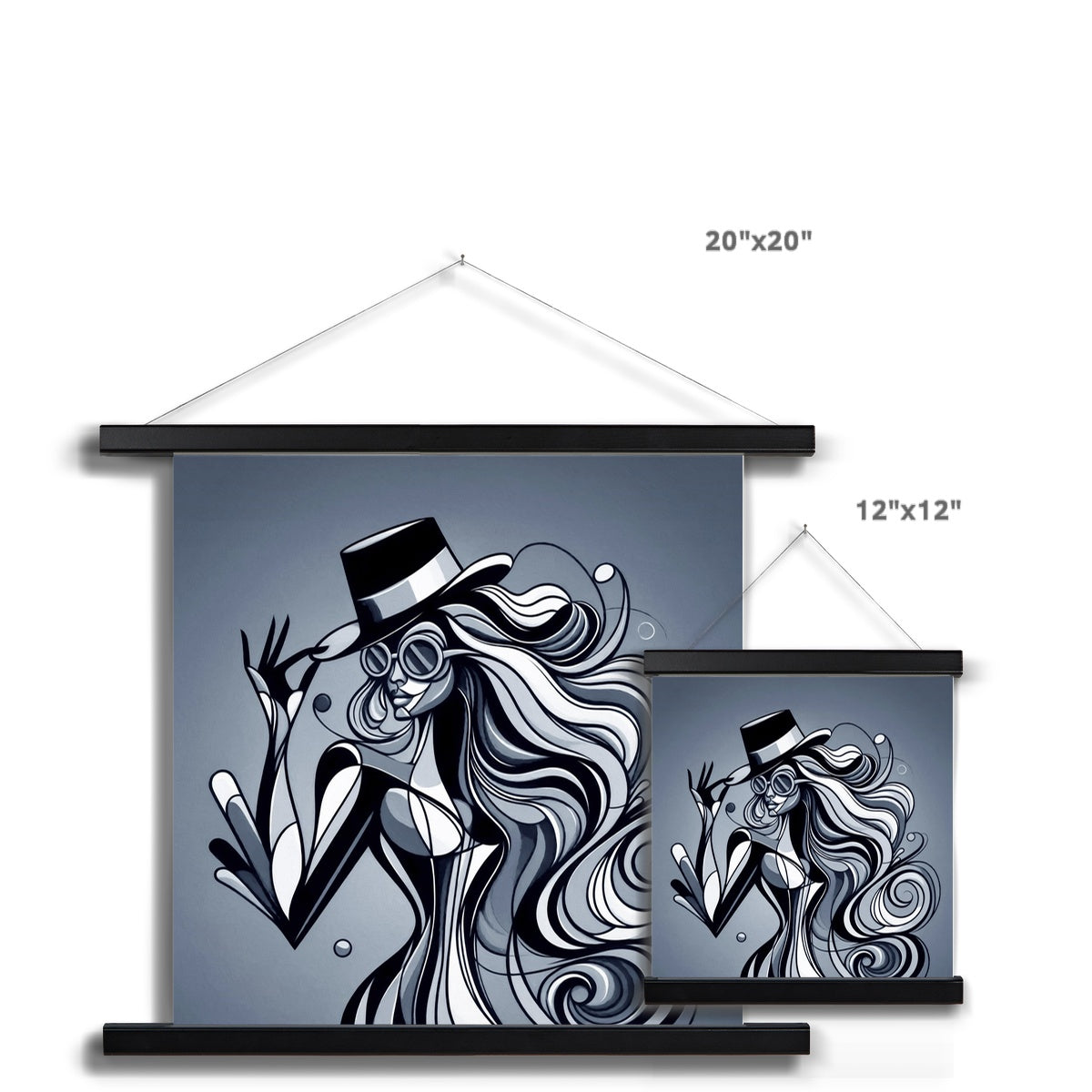 Viva La Diva: Where Shadows Dance in Shades of Silver Fine Art Print with Hanger