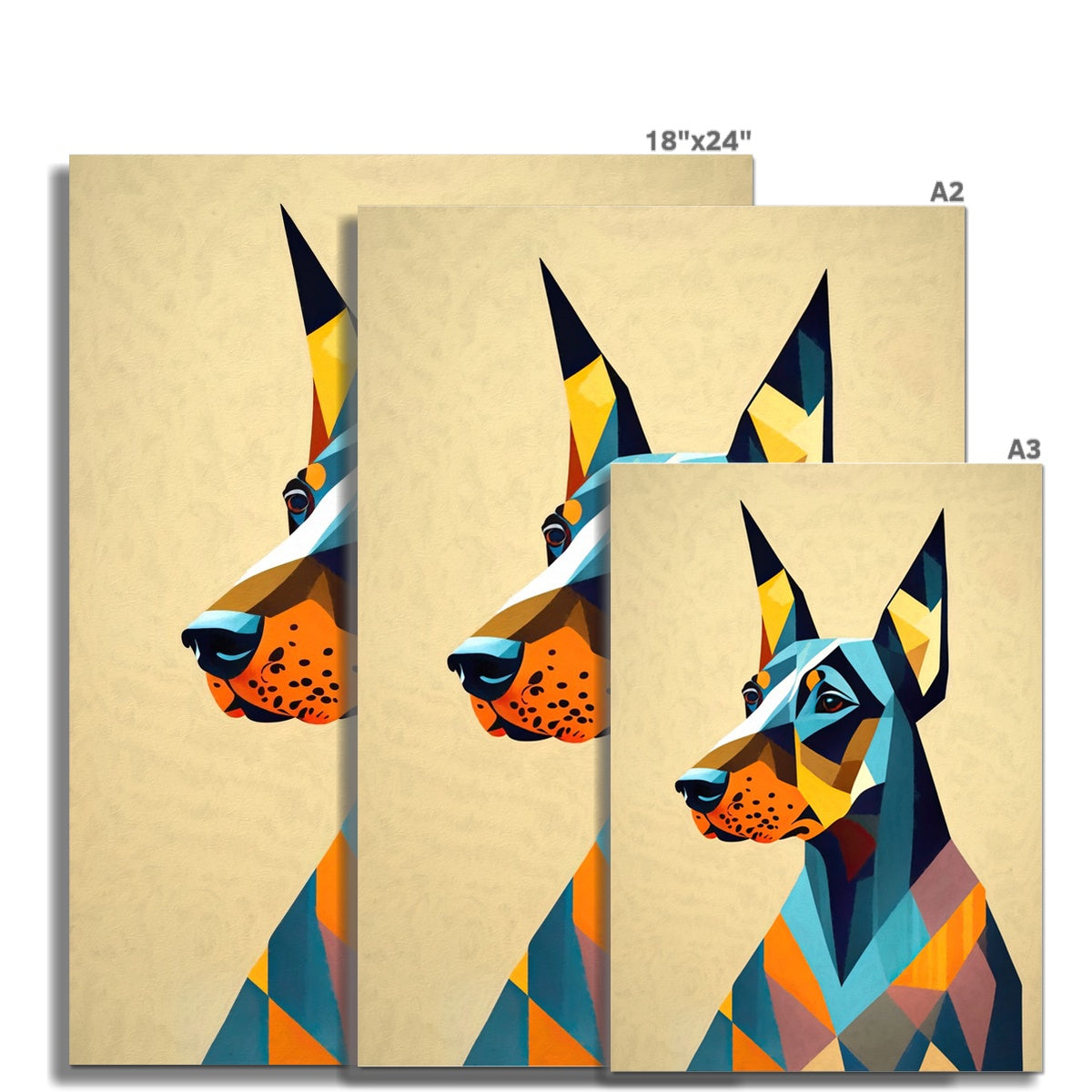 Prismatic Dobe: A Geometric Portrait in Motion Wall Art Poster