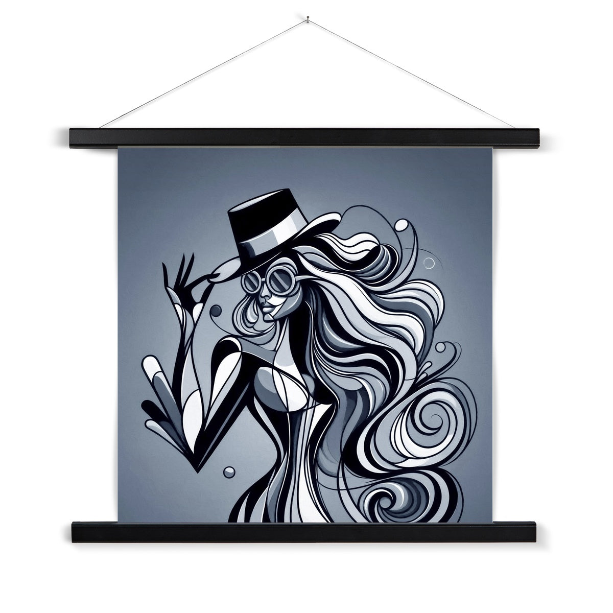 Viva La Diva: Where Shadows Dance in Shades of Silver Fine Art Print with Hanger