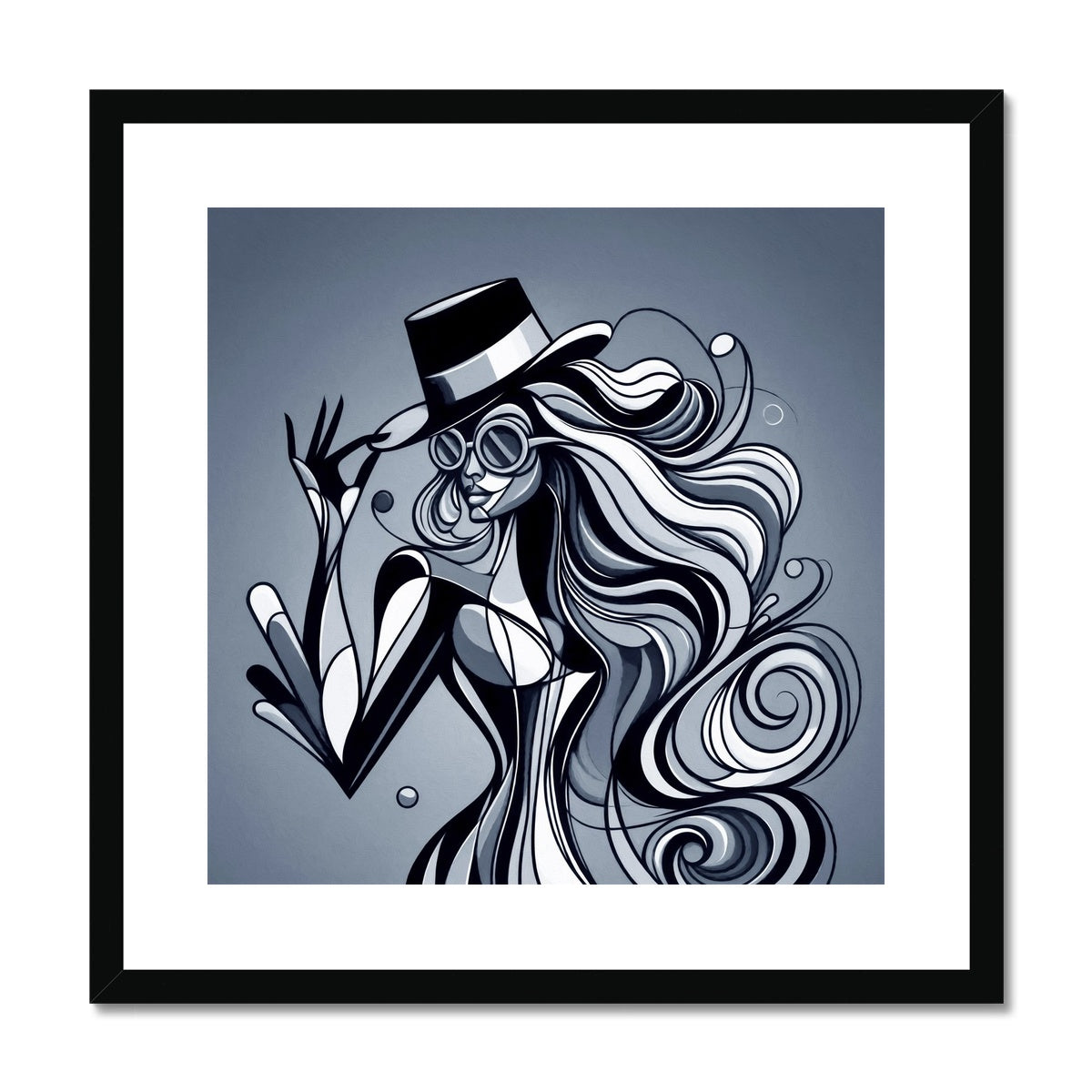Viva La Diva: Where Shadows Dance in Shades of Silver Framed & Mounted Print