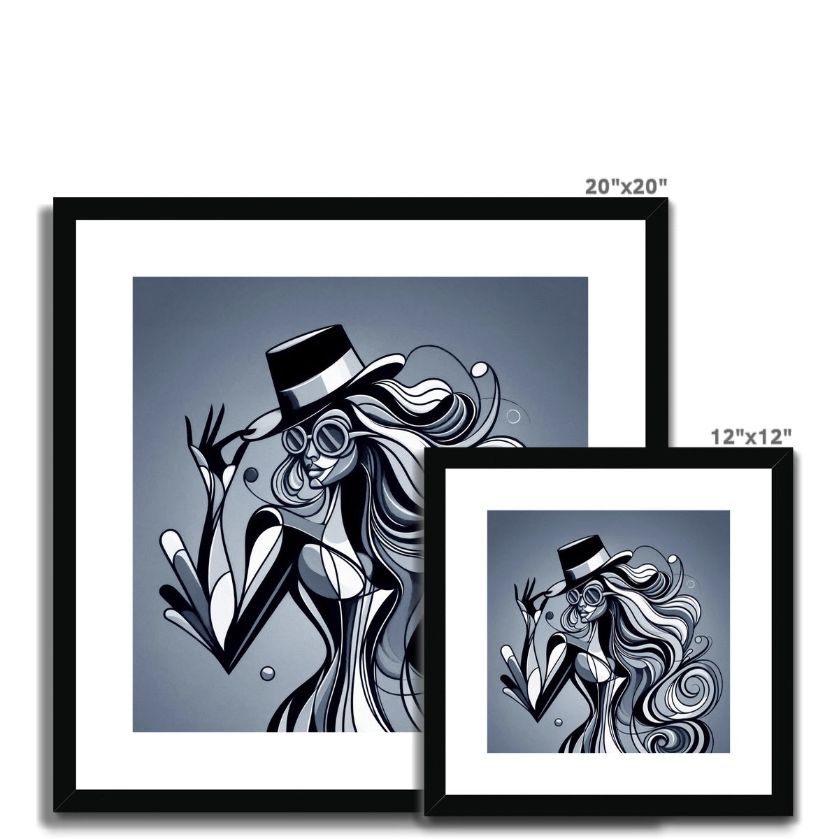 Viva La Diva: Where Shadows Dance in Shades of Silver Framed & Mounted Print