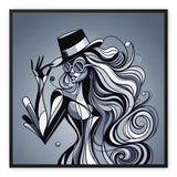 Viva La Diva: Where Shadows Dance in Shades of Silver Framed Canvas