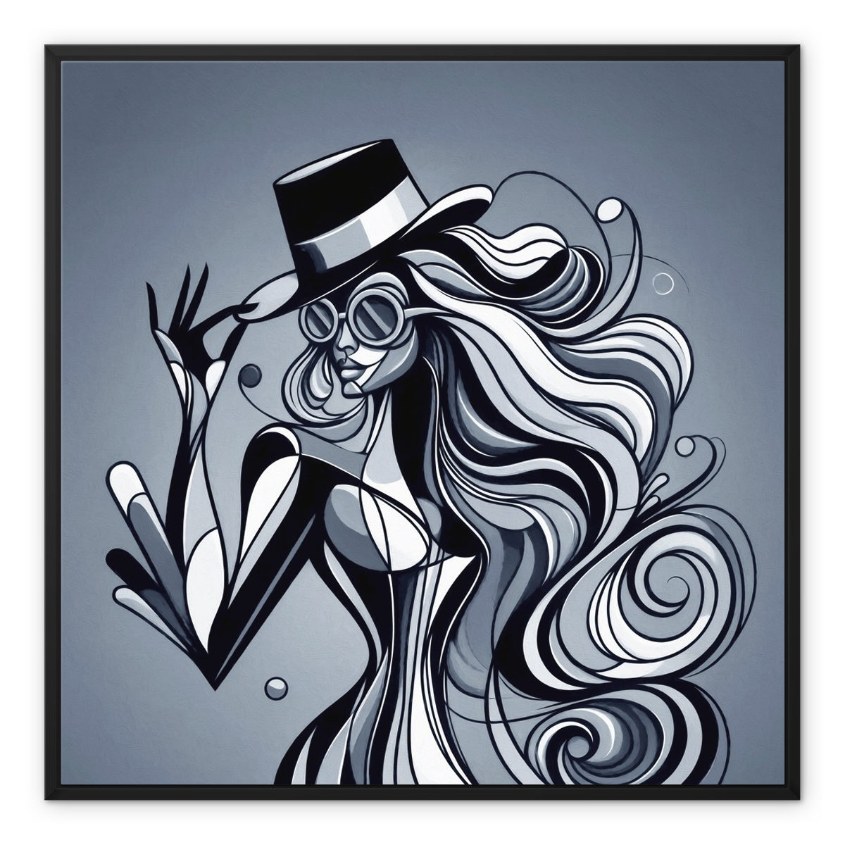 Viva La Diva: Where Shadows Dance in Shades of Silver Framed Canvas