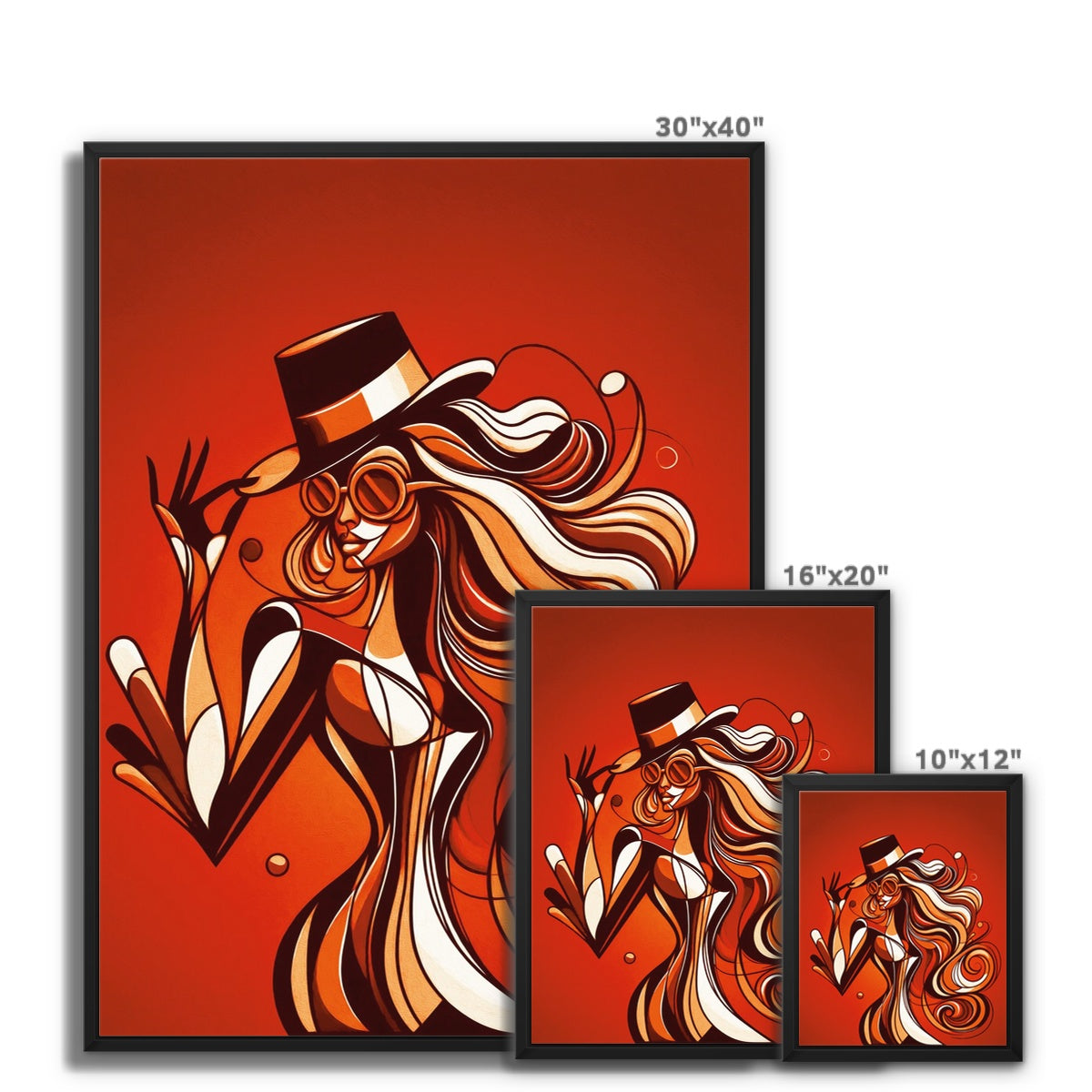 Viva La Diva: Where Confidence Dances in Shades of Oranges and Reds Framed Canvas