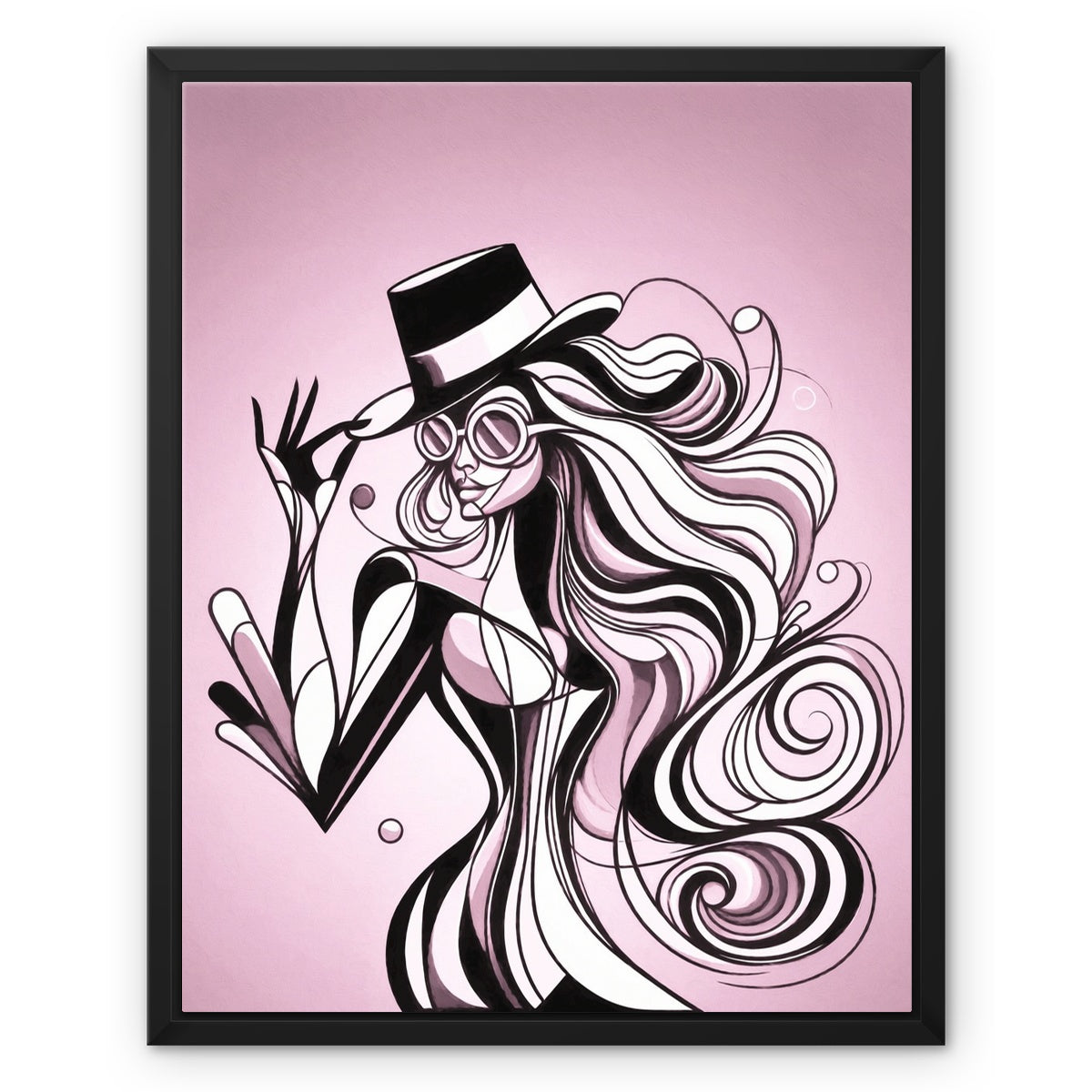 Viva La Diva: A Ballet of Blush and Boldness Against Rose-Colored Skies Framed Canvas