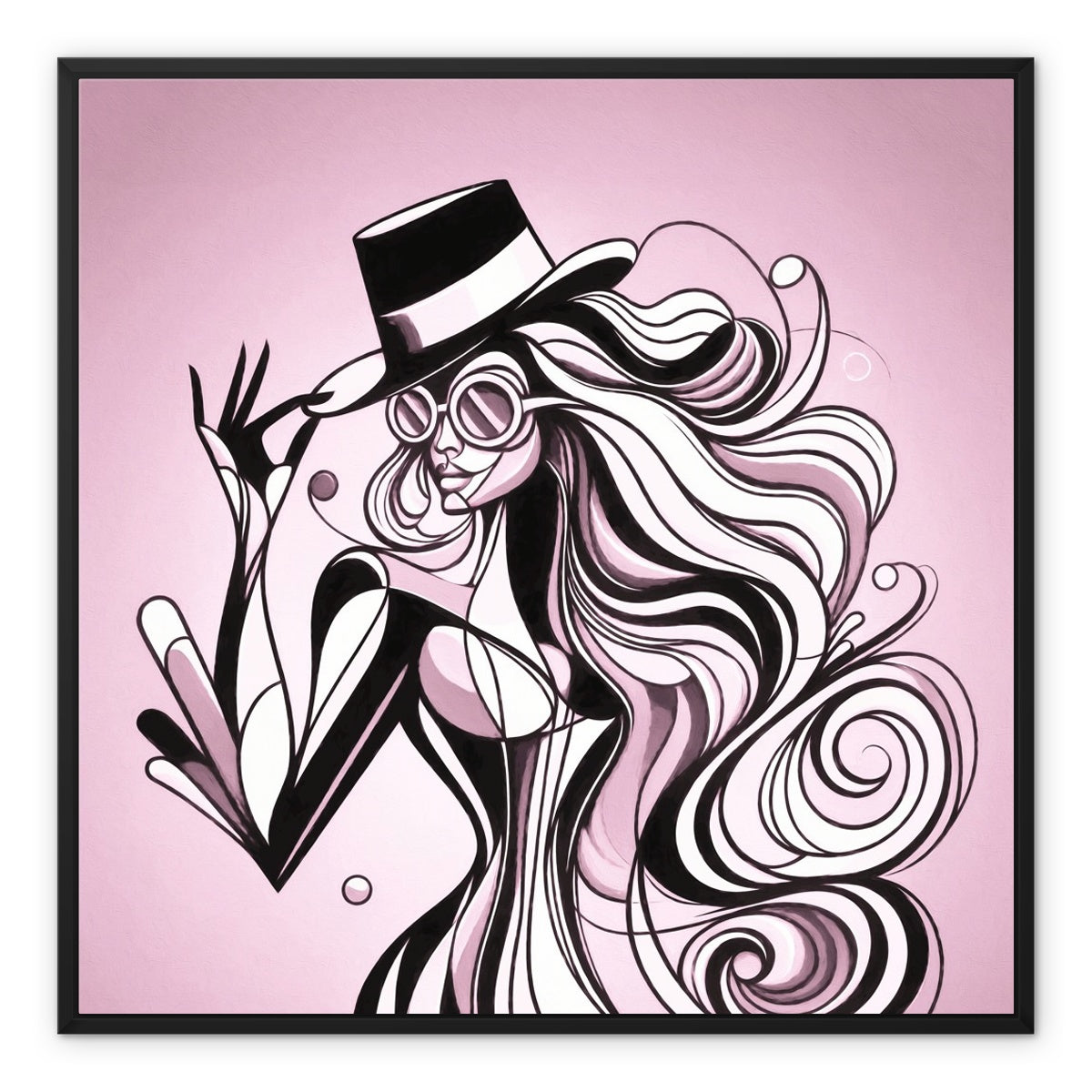 Viva La Diva: A Ballet of Blush and Boldness Against Rose-Colored Skies Framed Canvas