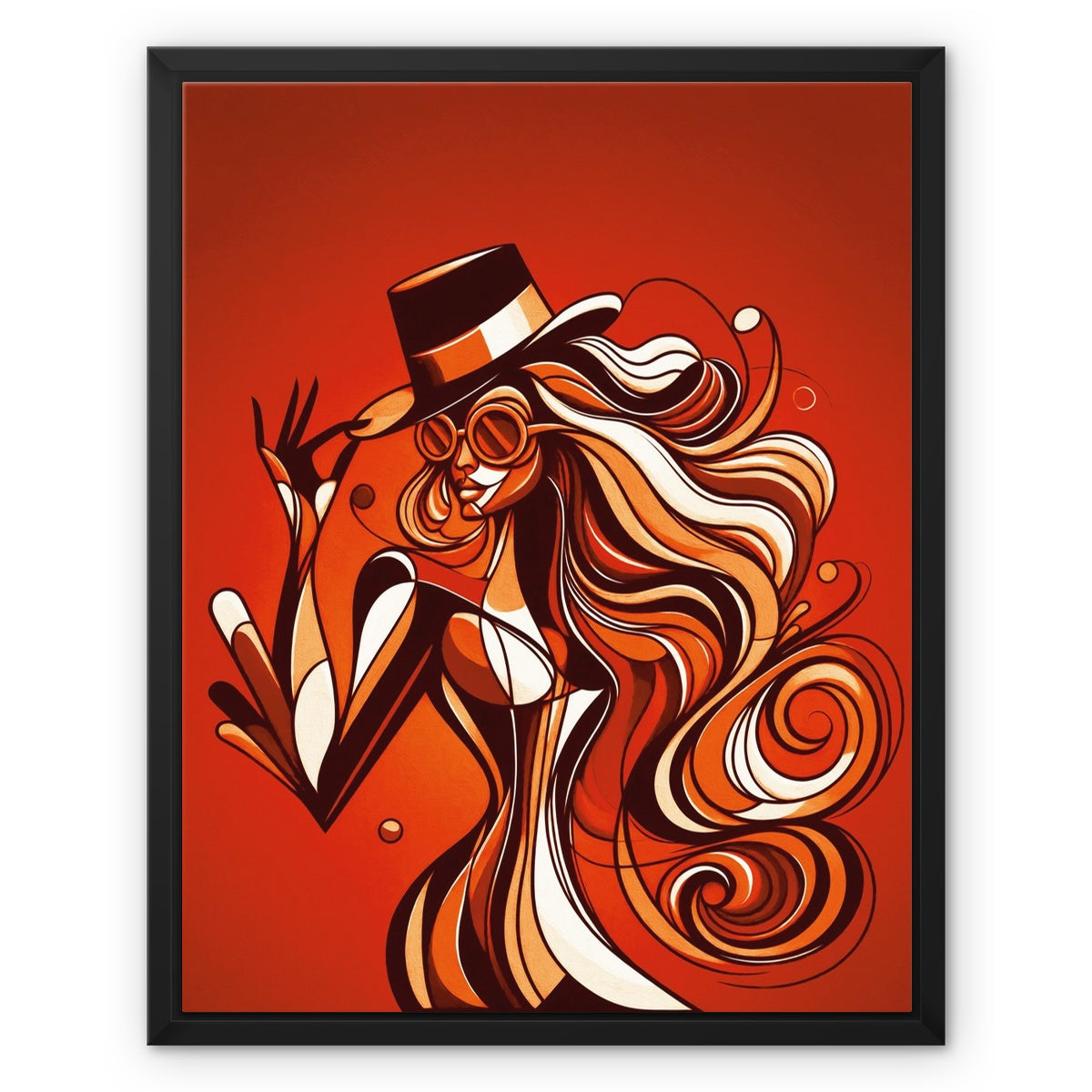 Viva La Diva: Where Confidence Dances in Shades of Oranges and Reds Framed Canvas