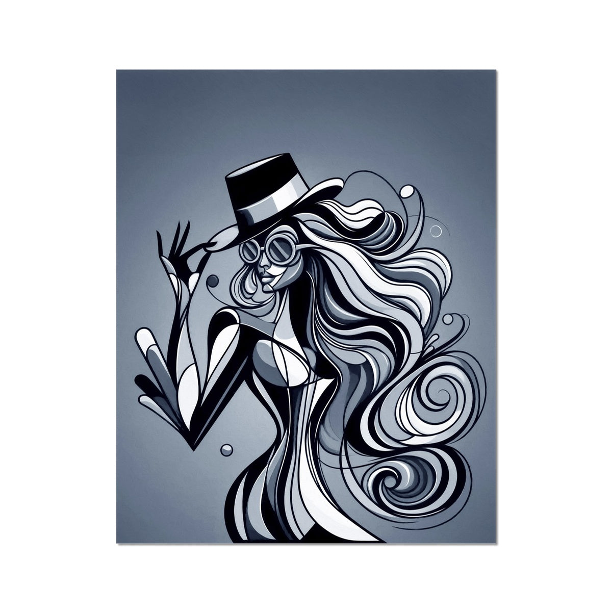 Viva La Diva: Where Shadows Dance in Shades of Silver Wall Art Poster