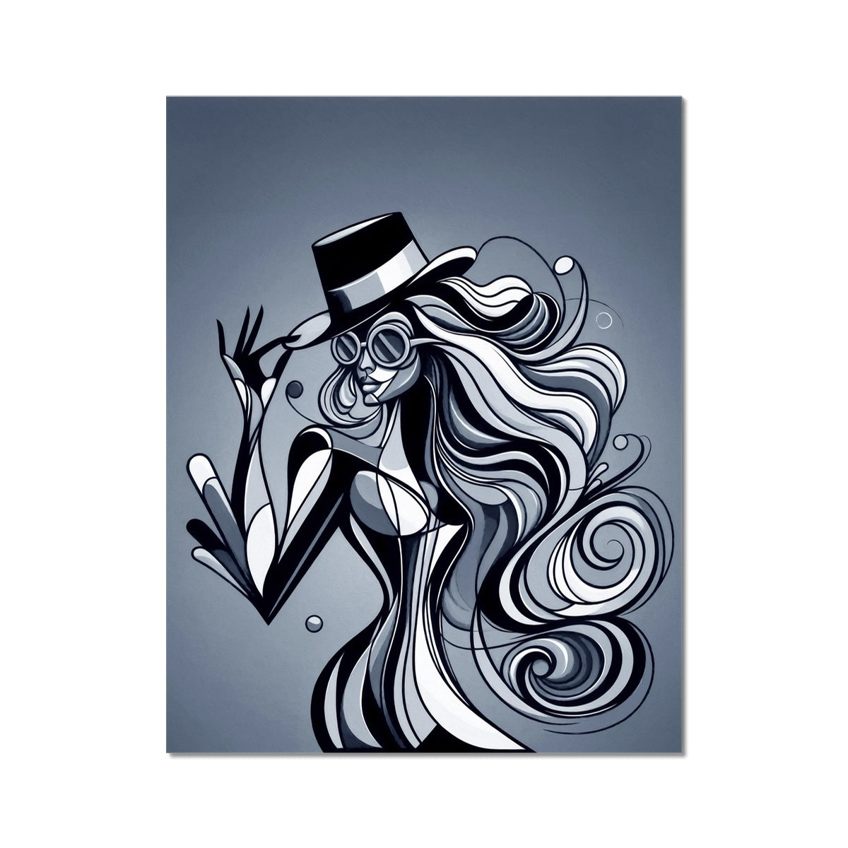 Viva La Diva: Where Shadows Dance in Shades of Silver Fine Art Print