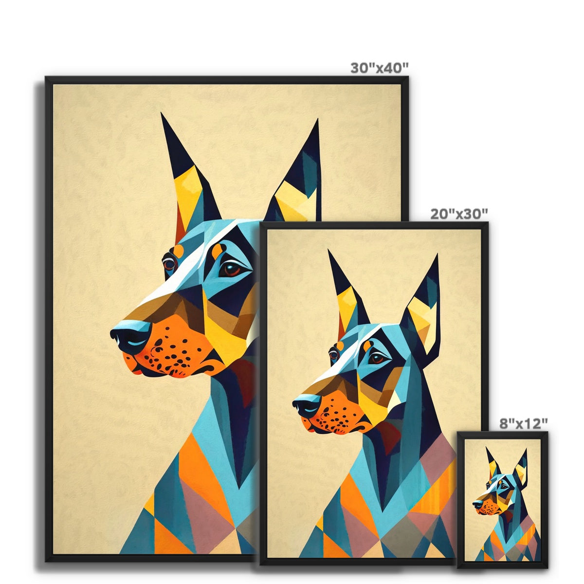 Prismatic Dobe: A Geometric Portrait in Motion Framed Canvas