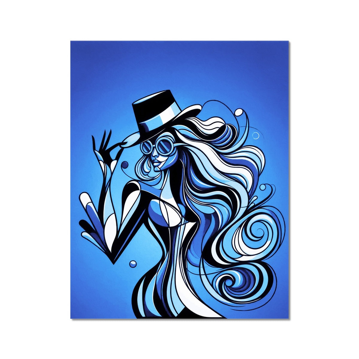 Viva La Diva: Where Moonlight Dances in Shades of Sapphire Fine Art Print