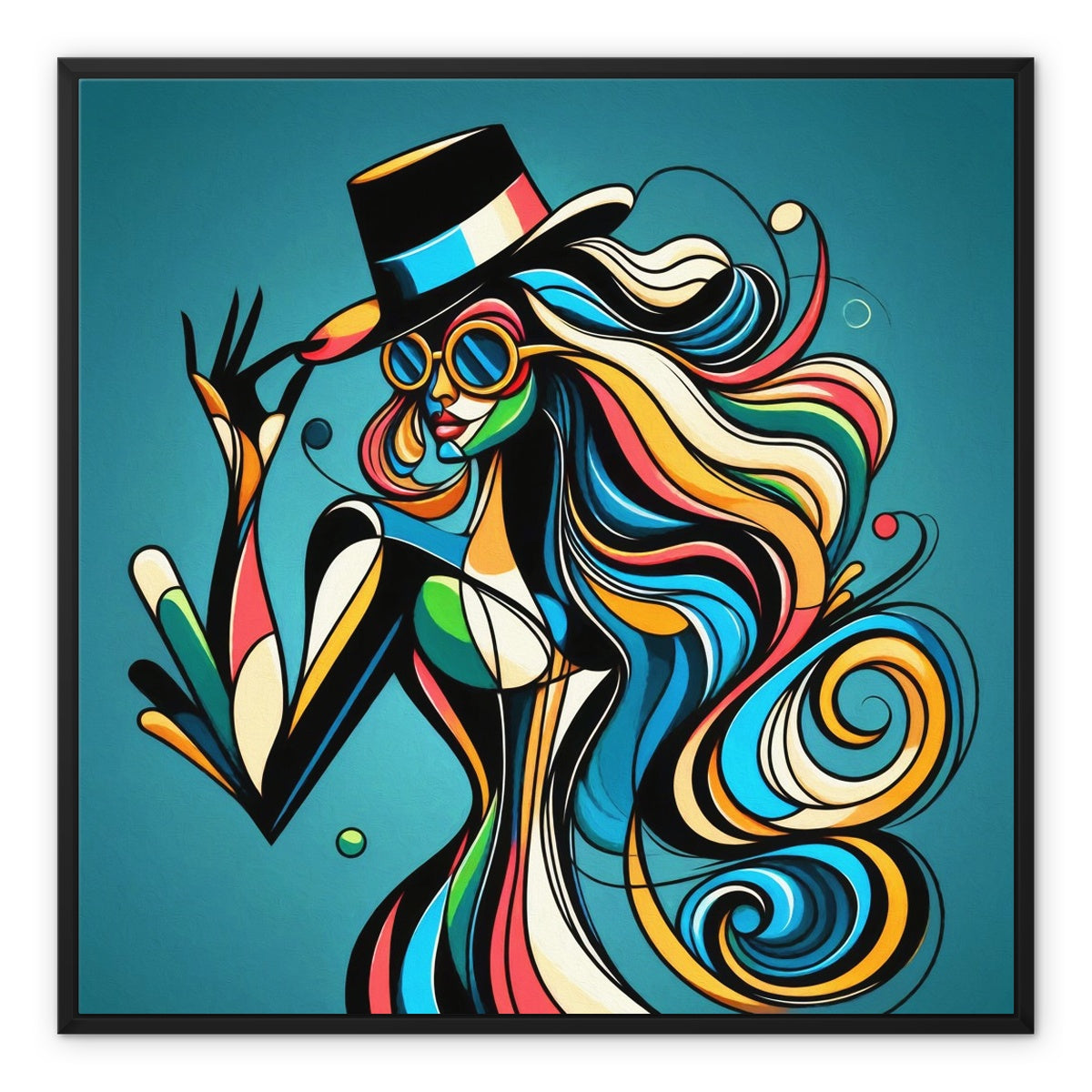 Viva La Diva: Where Confidence Meets Abstract Whirl Framed Canvas