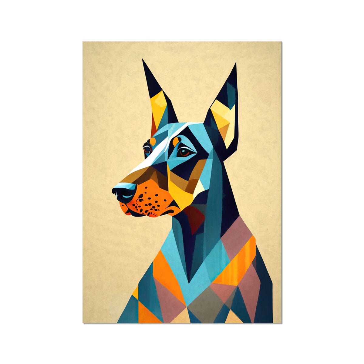 Prismatic Dobe: A Geometric Portrait in Motion Wall Art Poster
