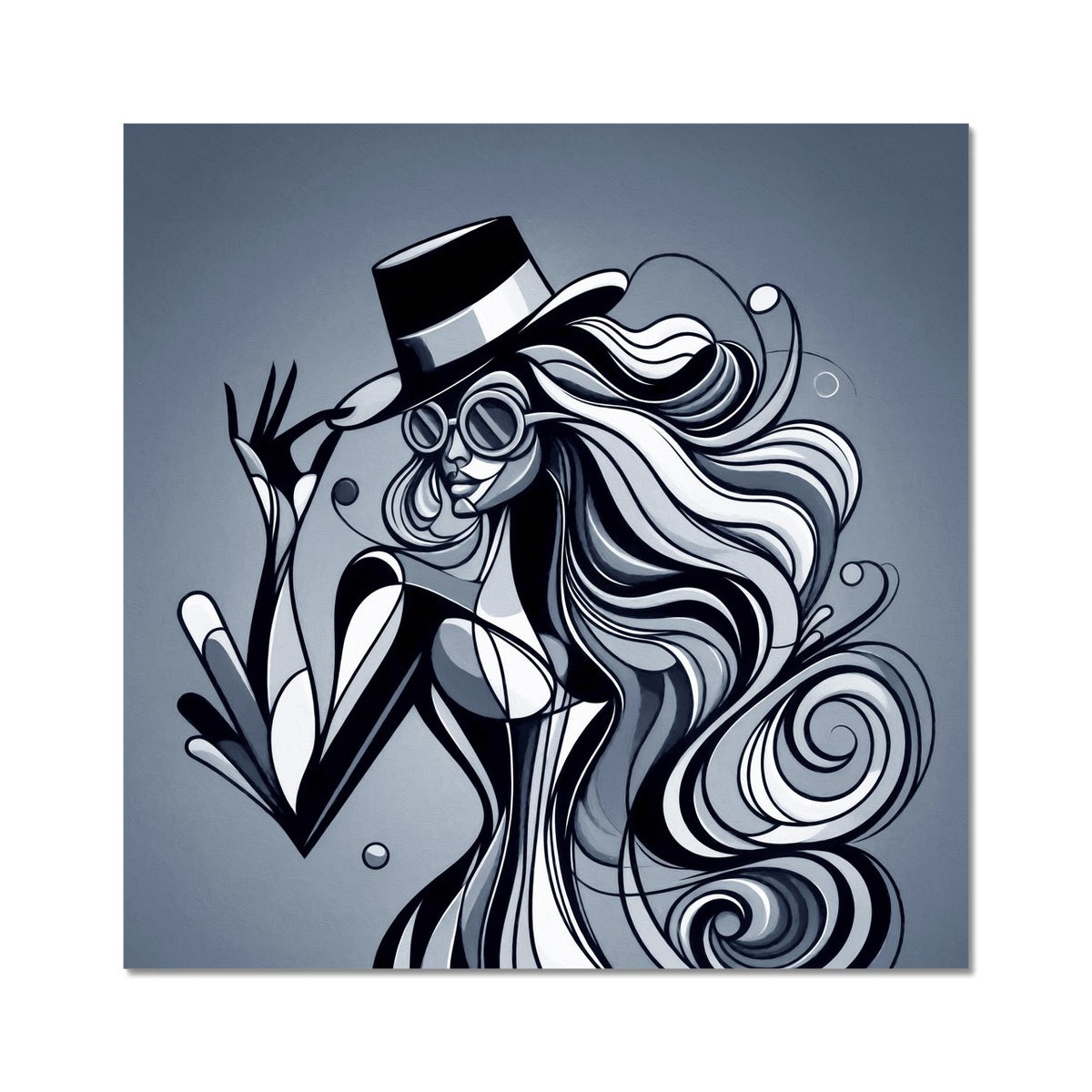 Viva La Diva: Where Shadows Dance in Shades of Silver Fine Art Print