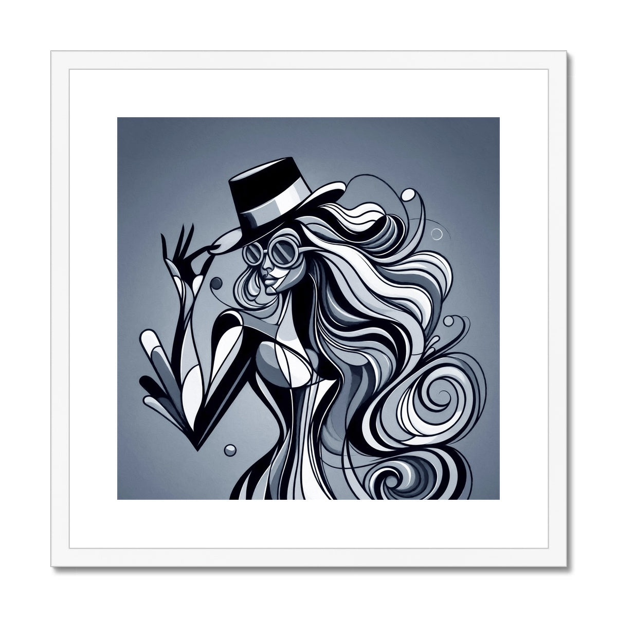 Viva La Diva: Where Shadows Dance in Shades of Silver Framed & Mounted Print