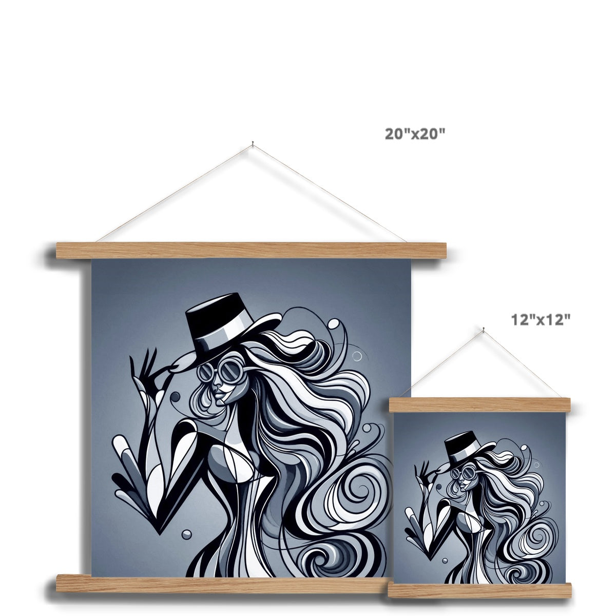 Viva La Diva: Where Shadows Dance in Shades of Silver Fine Art Print with Hanger